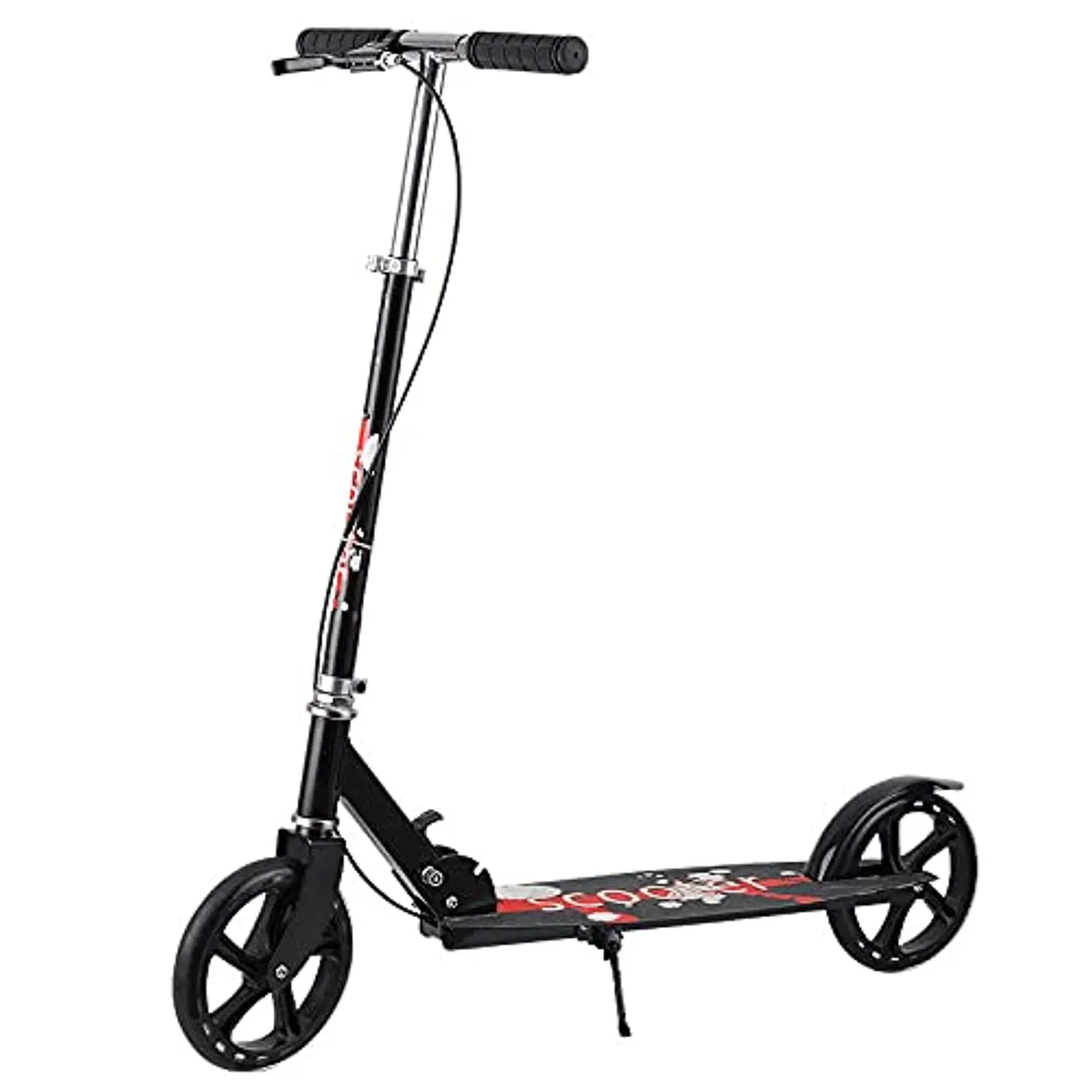 Foldable Scooter 2 Wheels Adjustable Height Adult Kids Scooter with Brake - Black