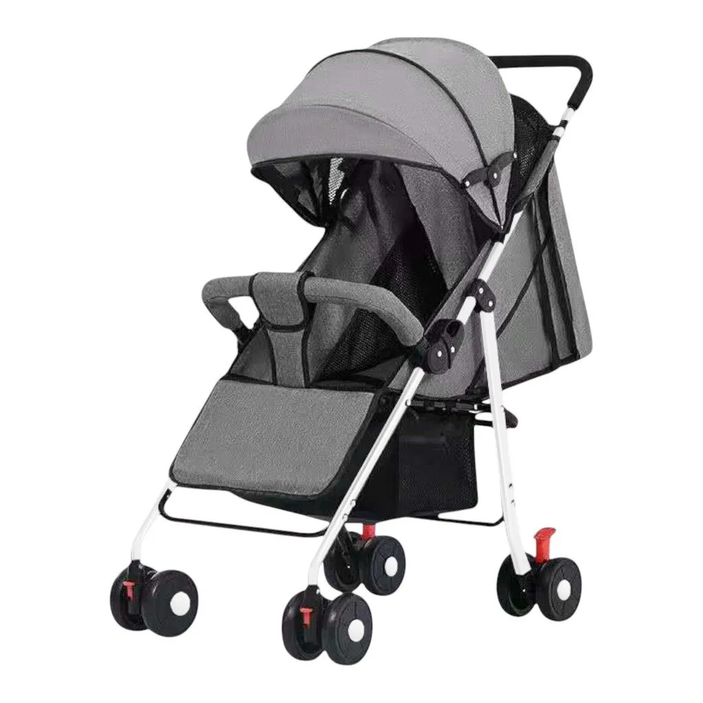 Compact Foldable Baby Stroller With Canopy & Reclining Seat - Grey