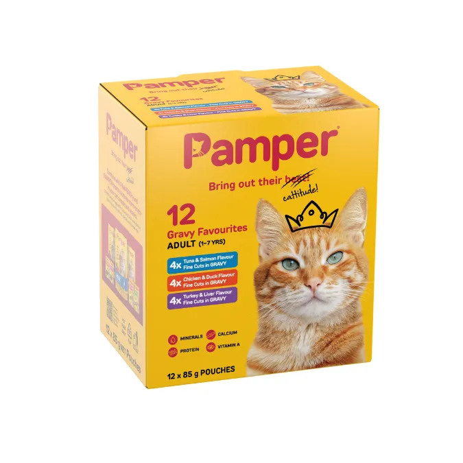 Pamper Adult Gravy Favourites Multi-Pack Wet Cat Food (12 x 85g) Pouches