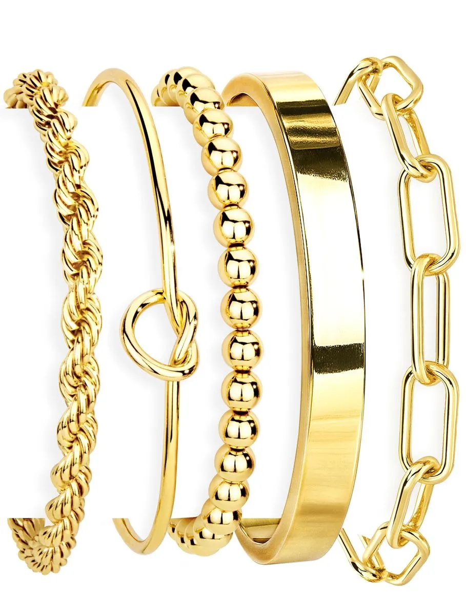 Bangle Stack Set Trendy Non Tarnish Fashion Jewelry Gift for Women - Gold-Set 1