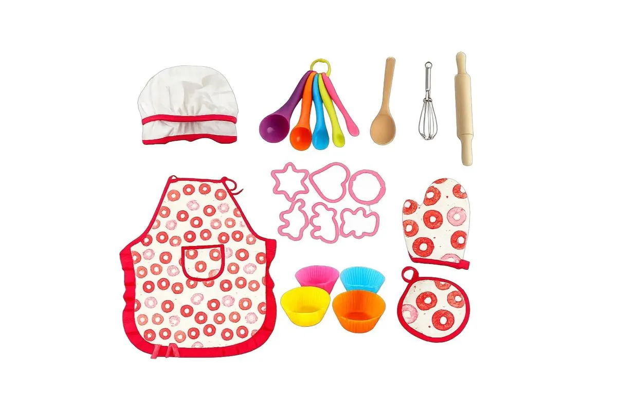Kids Baking Set with Apron, Chef Hat and Baking Accessories
