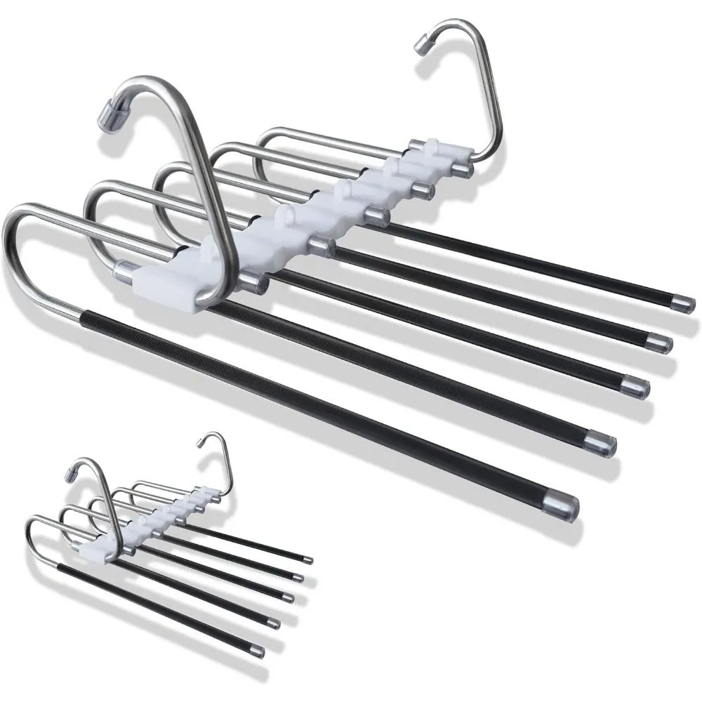 Space Saving 5 Tier Hangers Stainless Steel Trouser Hanger - 2 Pack