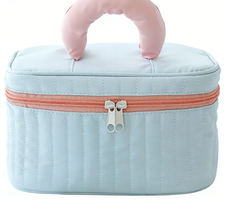 Fresh Color-block Cosmetic Bag | Comfortable Soft Handle - Blue, Pink