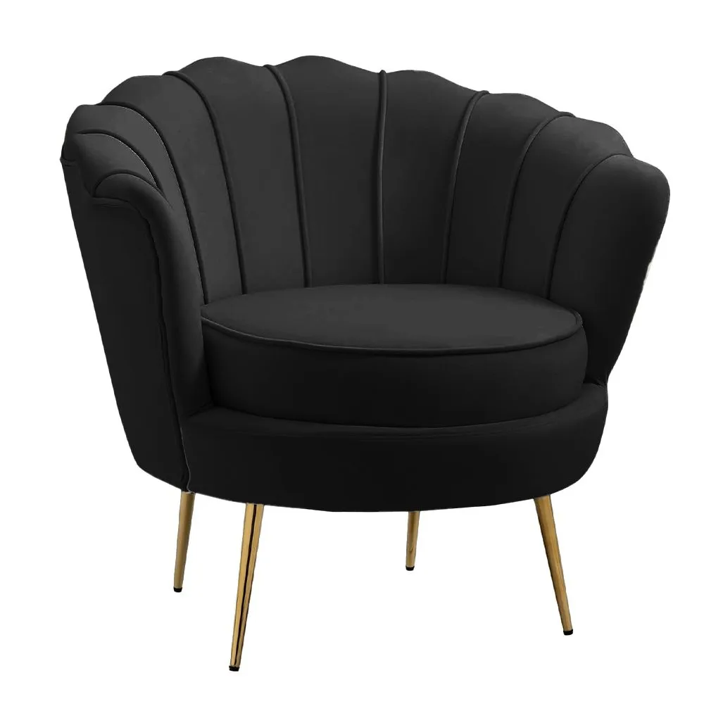 Tulip Single Seater Velvet Couch - Black