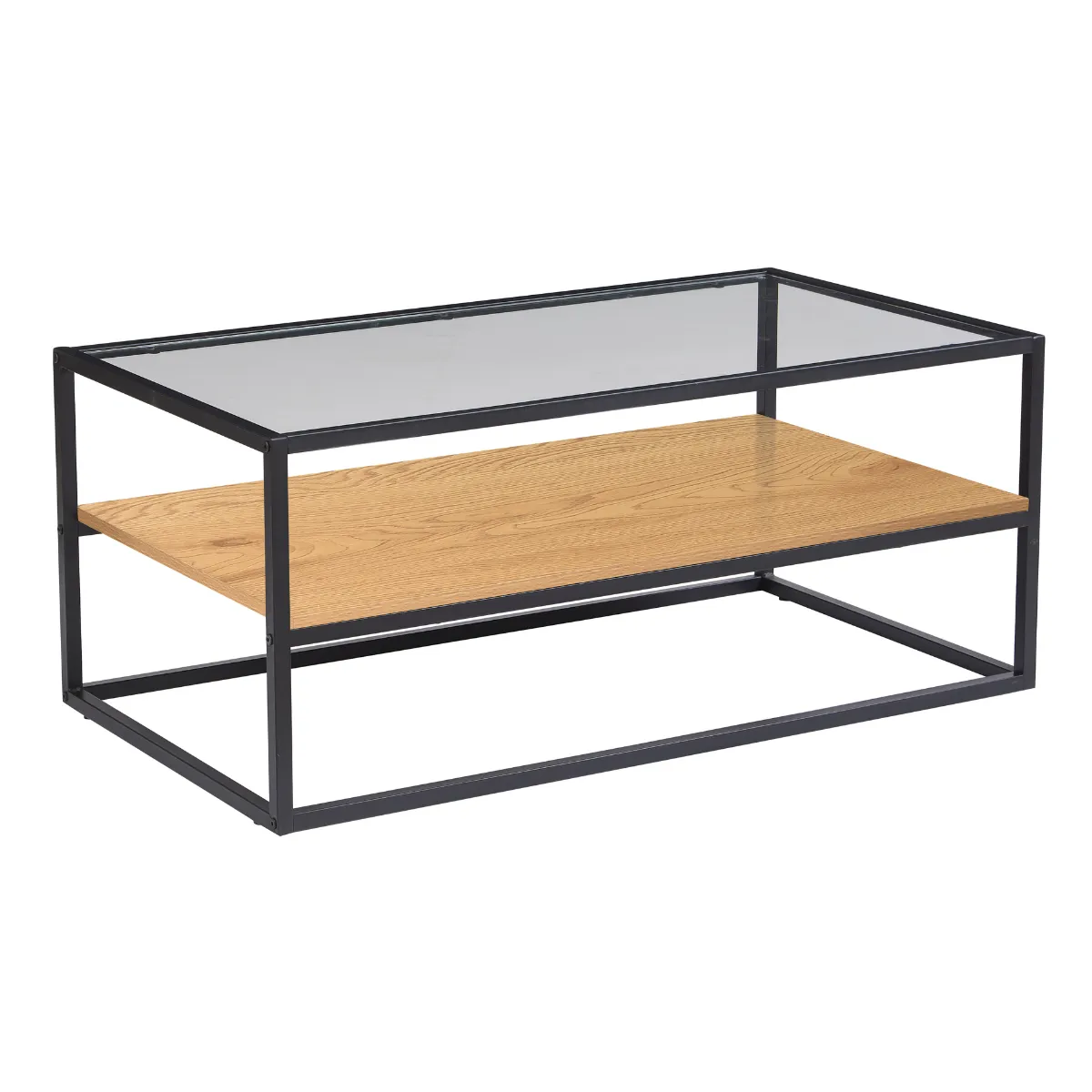 Anchor Home Office Coffee Table with Glass Table Top & Shelve - Natural Wood