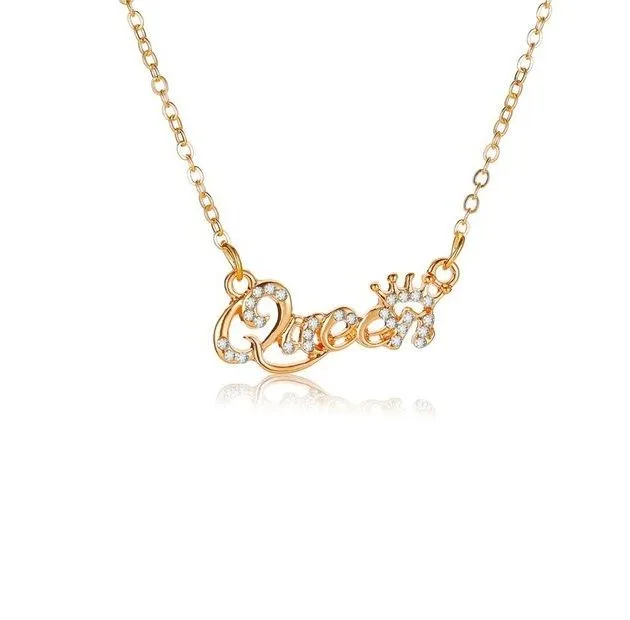 IPSTYLE Pendant Necklaces Queen Crown Chain Necklace Women Present Gifts - Gold