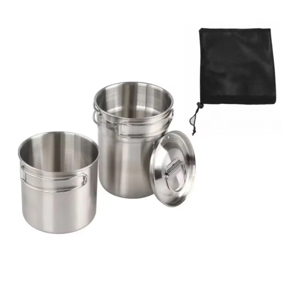 2 Piece Stainless Steel Camping Cookware Set with Steamer Lid