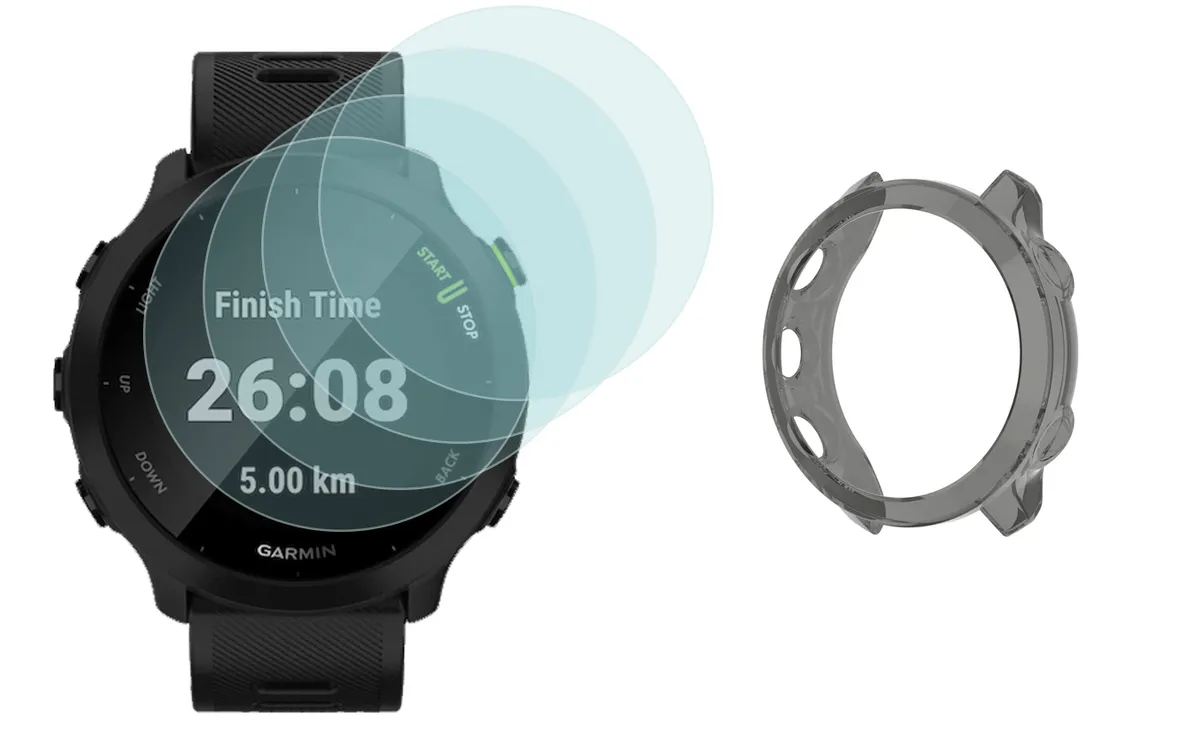Glass Screen Protectors and TPU Bezel Protector for Garmin Forerunner 55