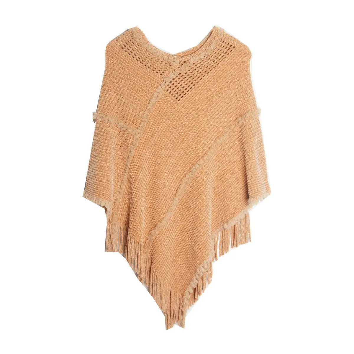 Bat Camel Solid Hollow Knit Shawl