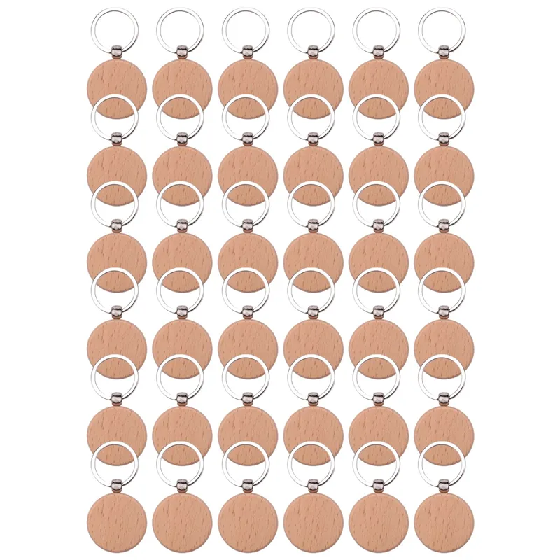 100Pcs Blank Round Wooden Key Chain Diy Wood Keychains Key Tags