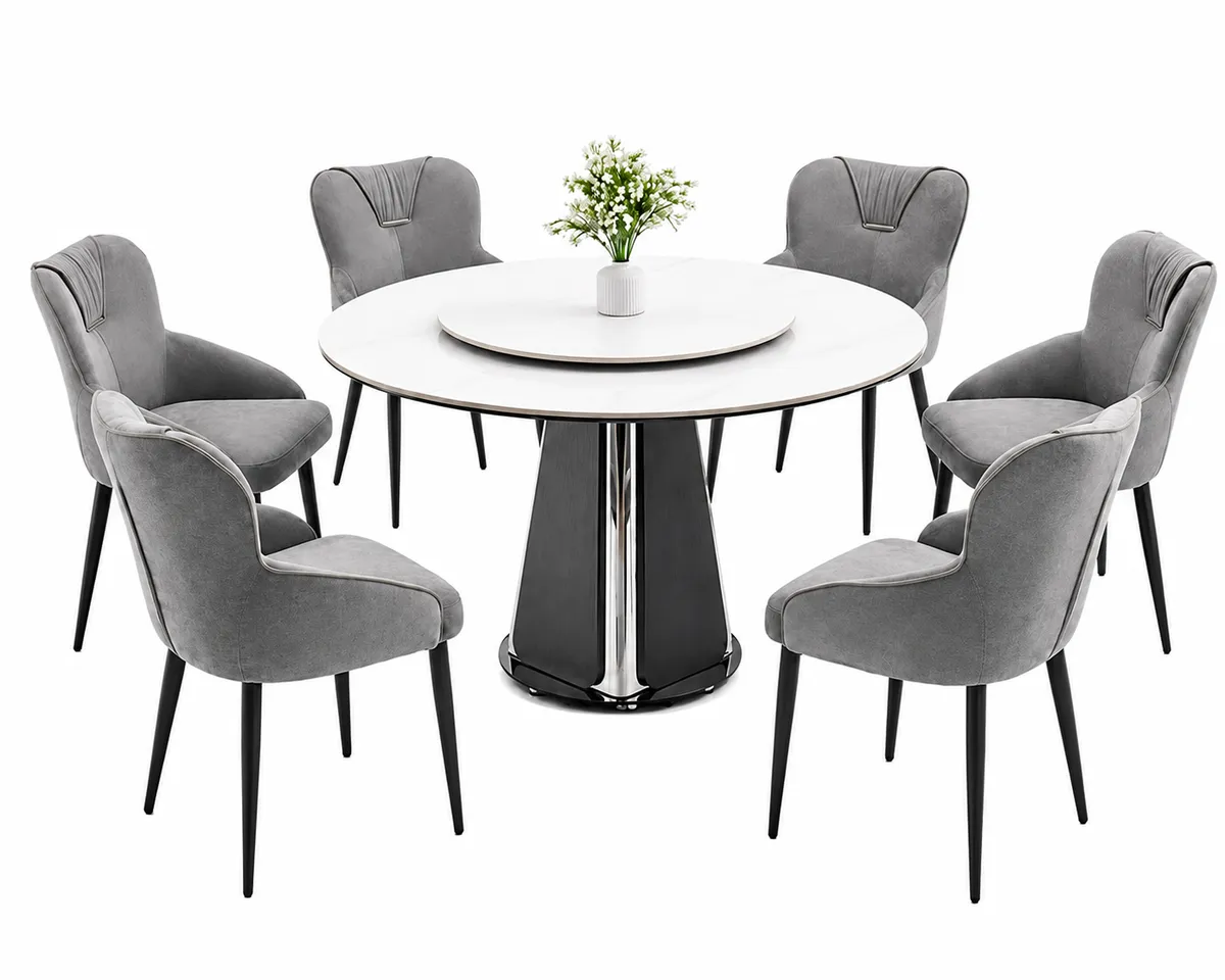 Modern Round Marble Dining Set 6 Seater