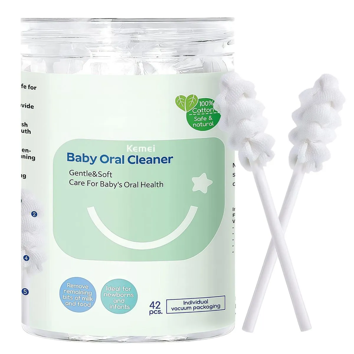 Kemei 42Count Baby Oral Cleaner Disposable Gauze Toothbrush Infant Gum Care