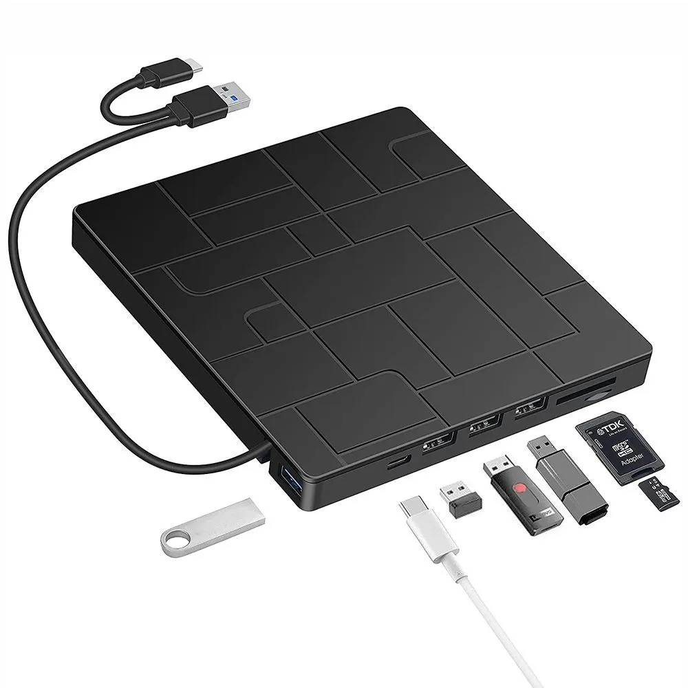 7-in-1 USB 3.0 External DVD Drive with SD/TF Card Reader & CD/DVD Burner