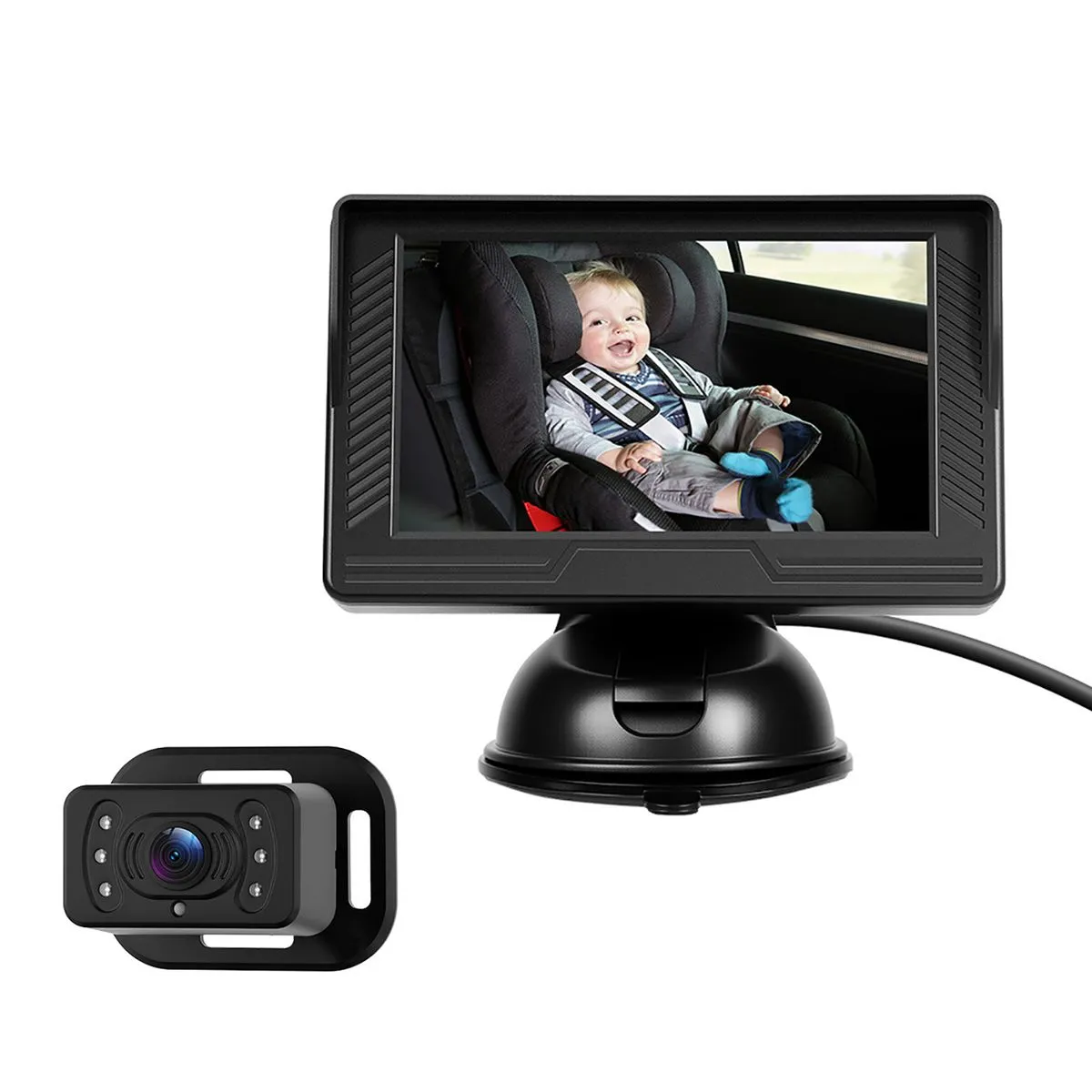 Baby Car Monitor, Camera with 4.3 Inch HD Night Vision, Wide Viewangle