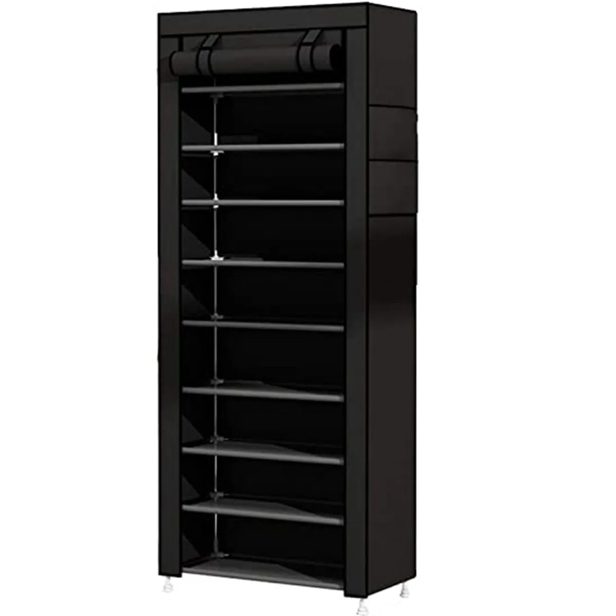 9-Tier Shoe Rack - Black, Portable Shoe Storage Organizer