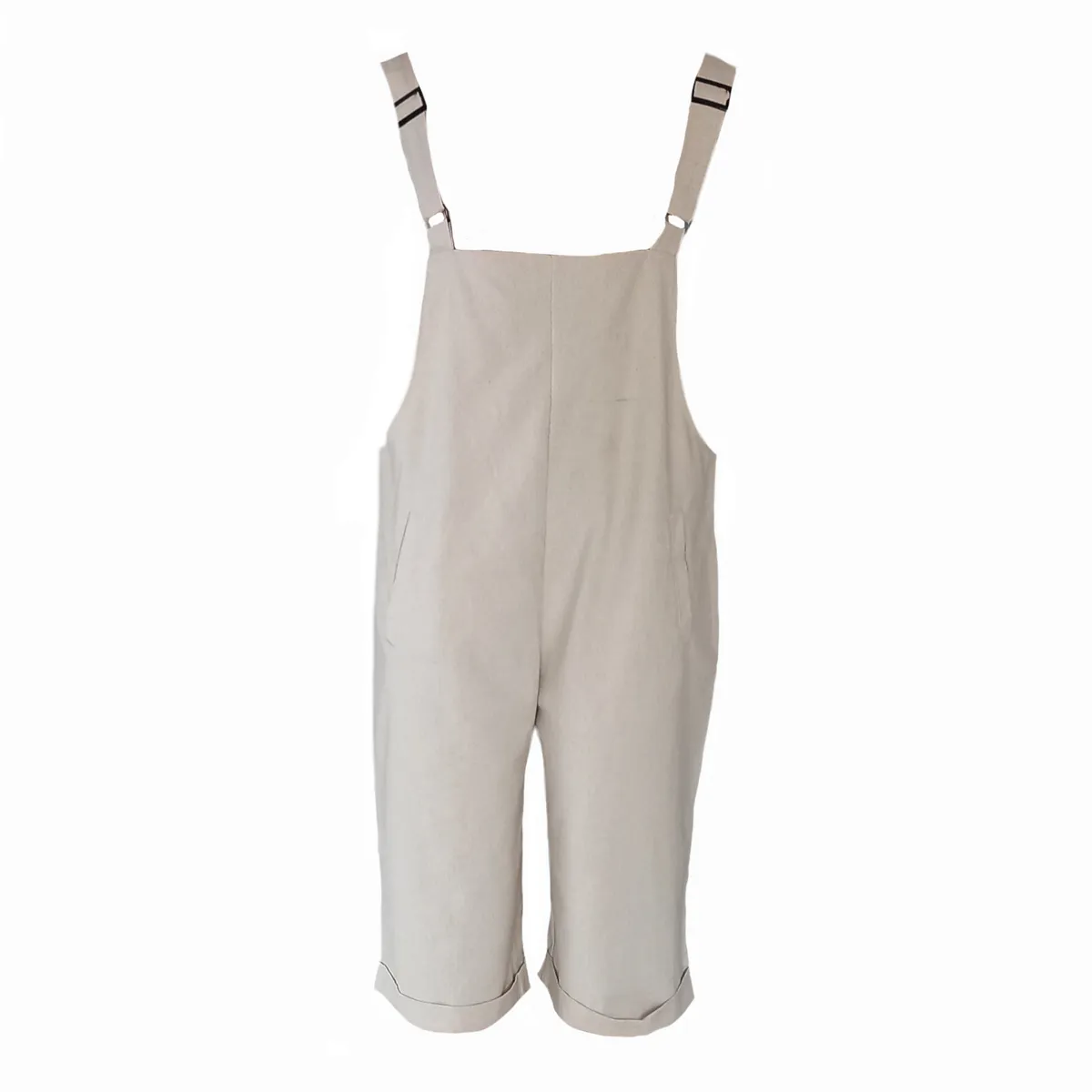Ladies Sleeveless Beige Jumpsuit with front pockets