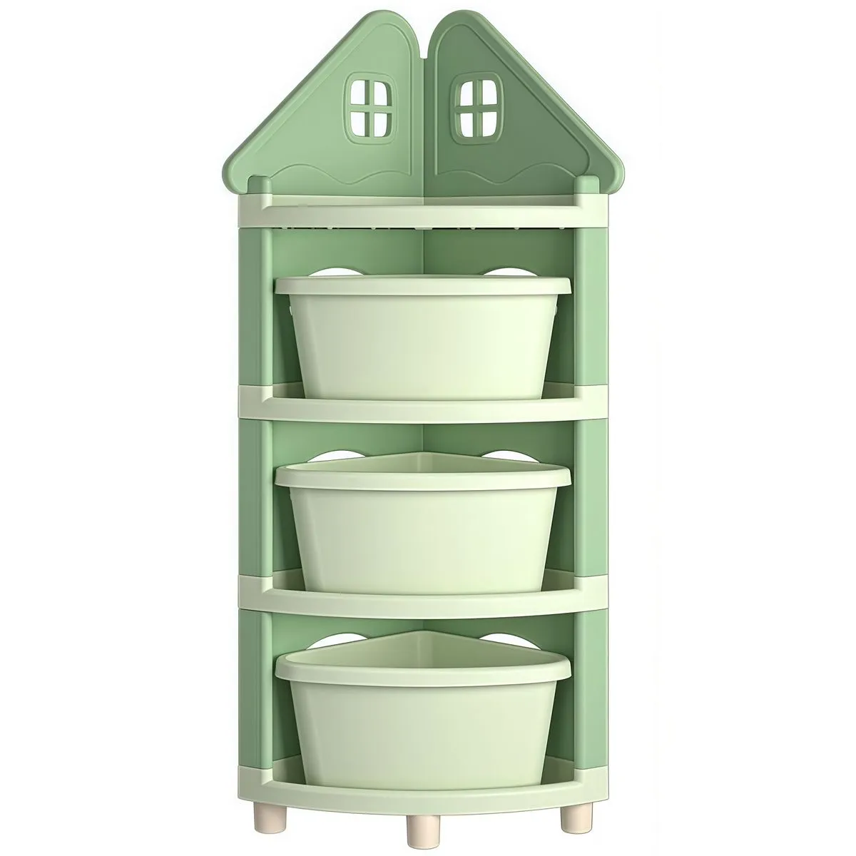 4-Layer Large Capacity Storage Rack Corner Storage Rack with Storage Box - Green