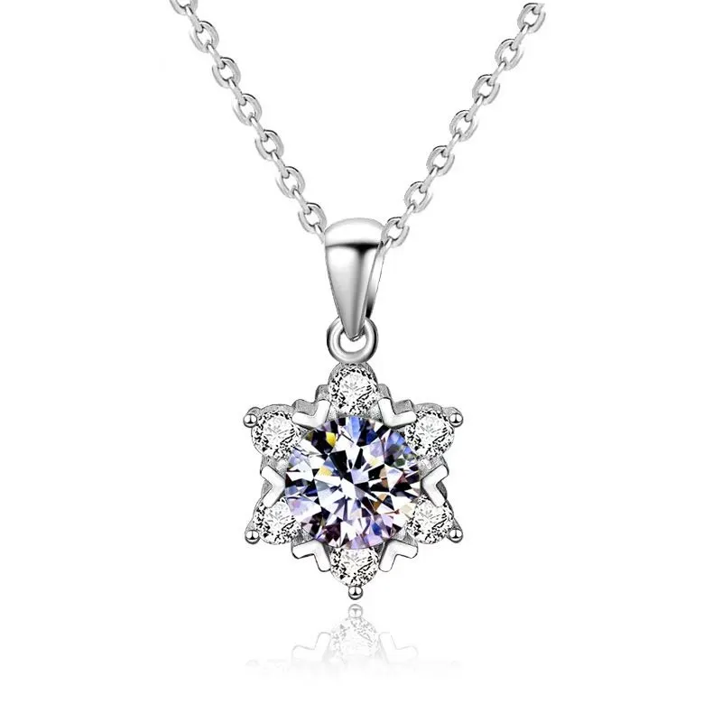 S925 Sterling Silver 2.0ct Moissanite Snowflake Pendant Necklace - White