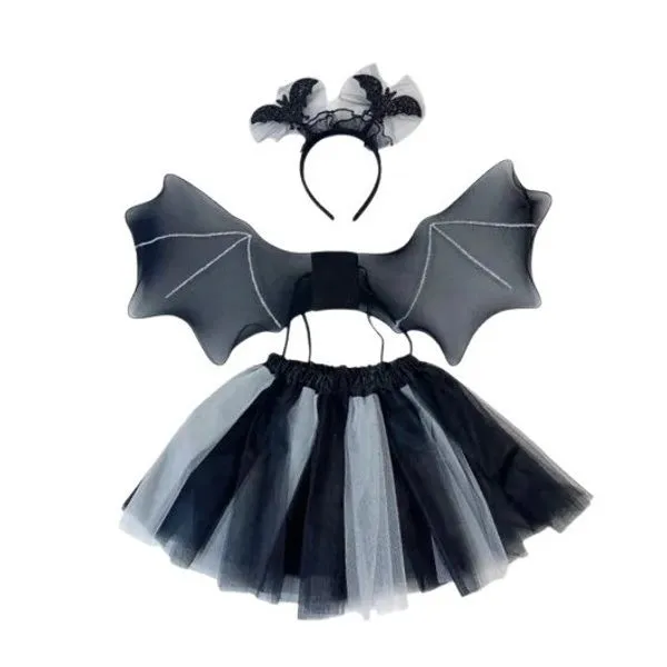 Halloween Dress Up Set for Kids - Wings, Tutu & Headband - Black