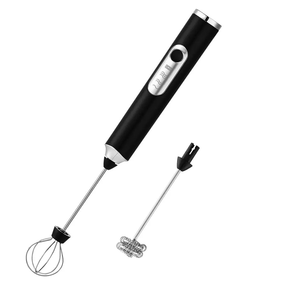 Electric Handheld 3-Speed USB Milk Frother Egg Blender with 2 Heads - Black