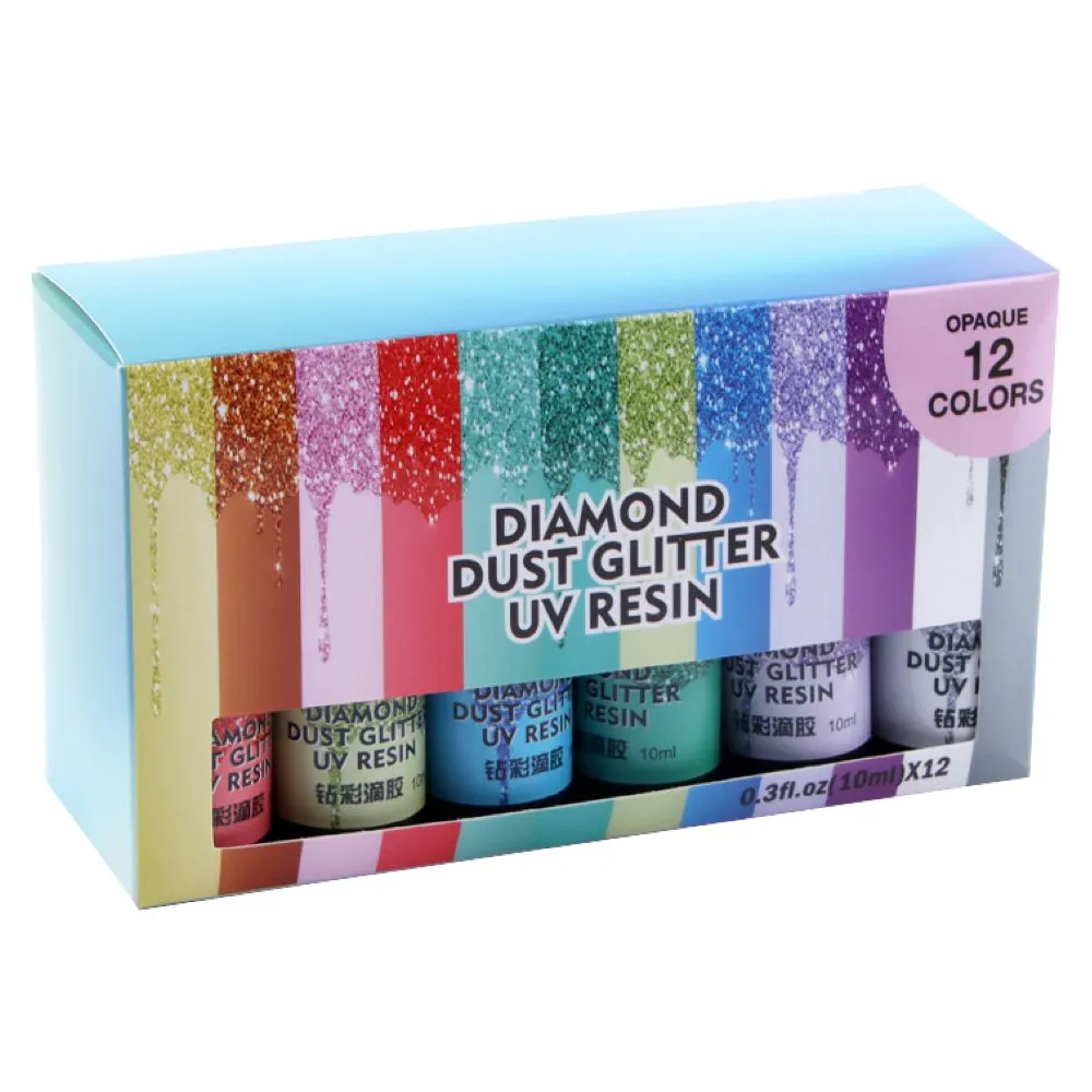 Craft DIY Dust Glitter UV Resin Glue for Jewellery Making Set of 12 (10ml) - Blue