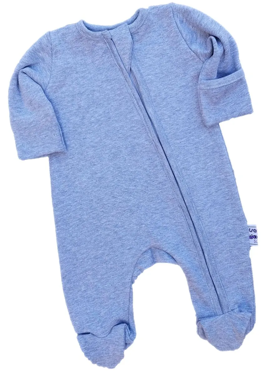 Baby 2Way Zipper Opening Babygro with Attached Mittens Melange Grey