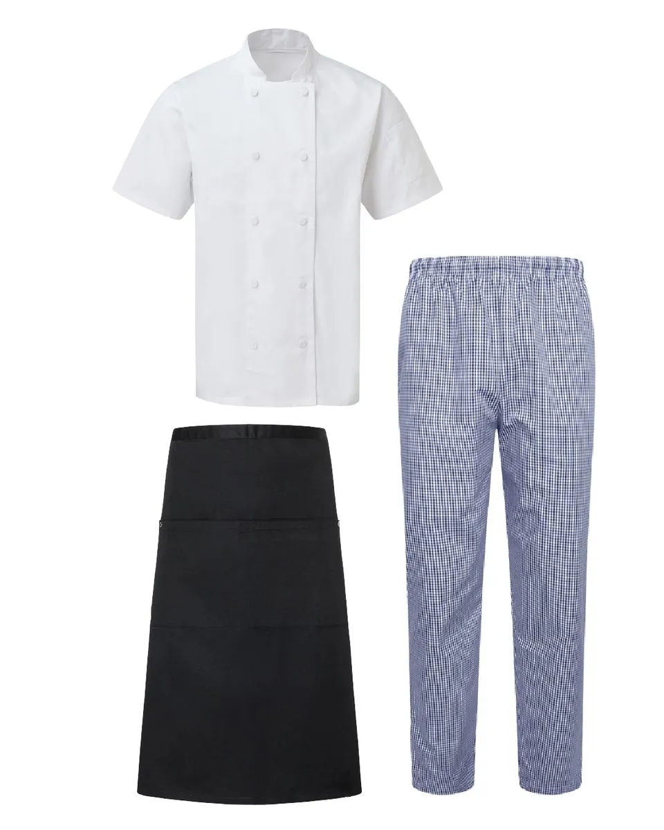 Chef's Black/White/Blue Cotton/Twill Chef Clothing Set