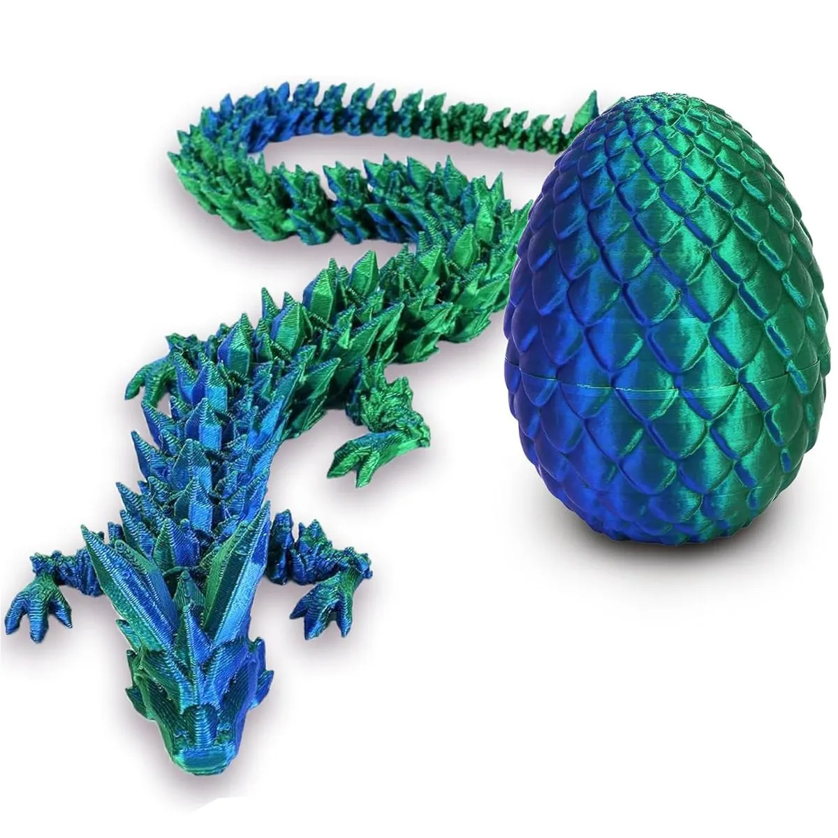 3D Printed Dragon Egg - Articulated Crystal Dragon Inside Fantasy Fidget Toy - Green, Blue