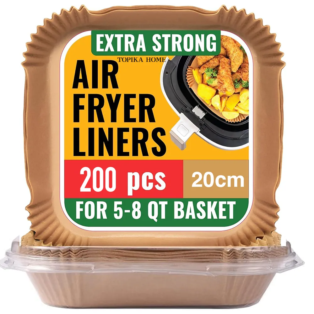 Topika 200 Pcs Air Fryer Liners Square Non-Stick Airfryer Liner Disposable - Brown ：20 cm-200pcs