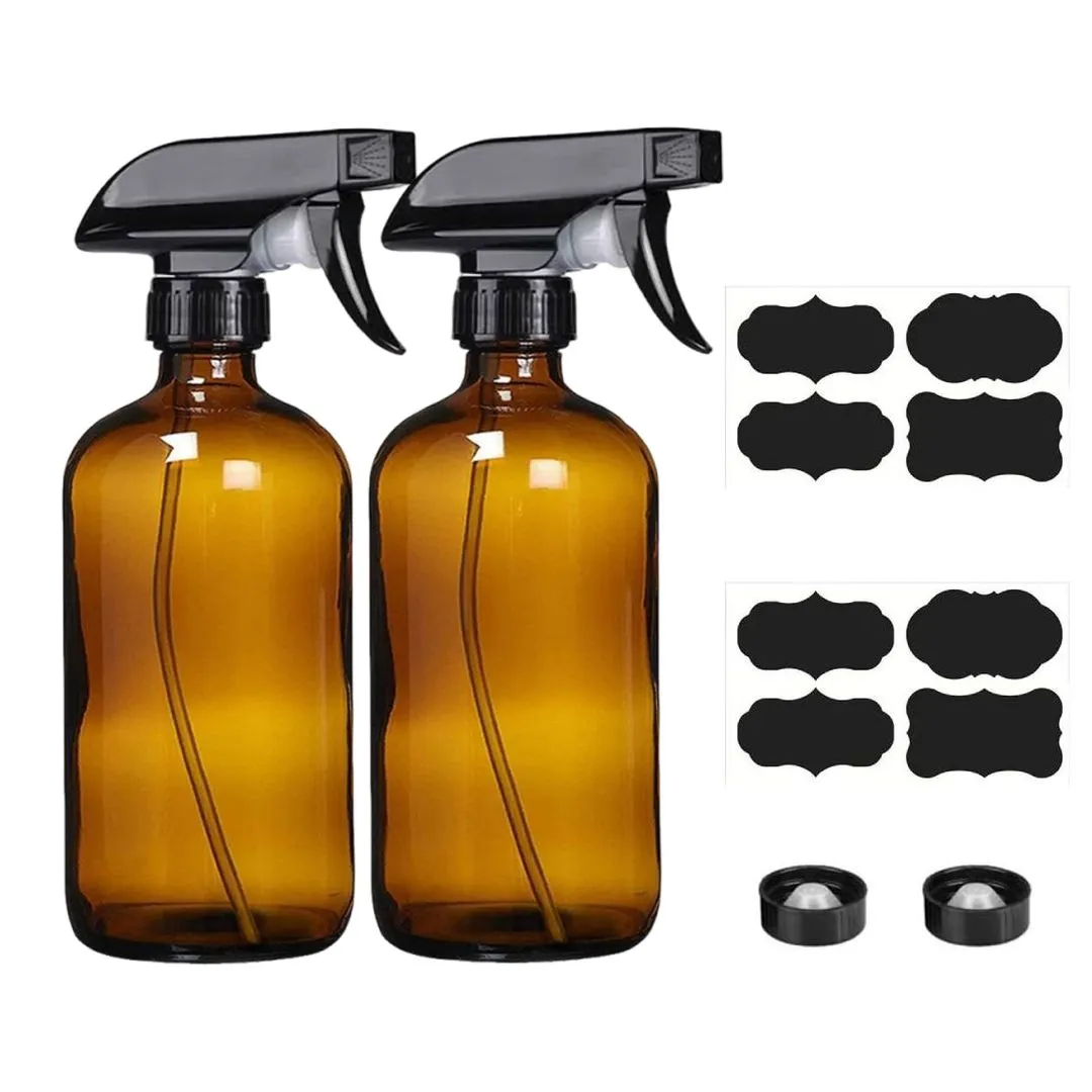 2 Pack Spray Bottles Amber Glass 500ml for Hair Gardening Mist & Stream
