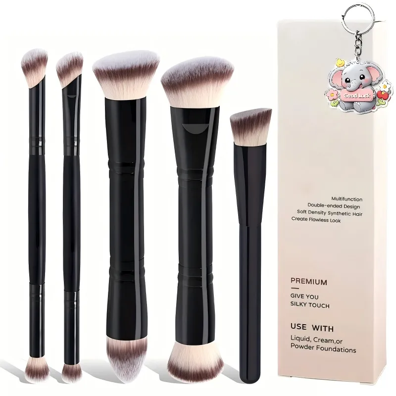5Pcs Multi-Use Makeup Brush Set with Colour Box - Black