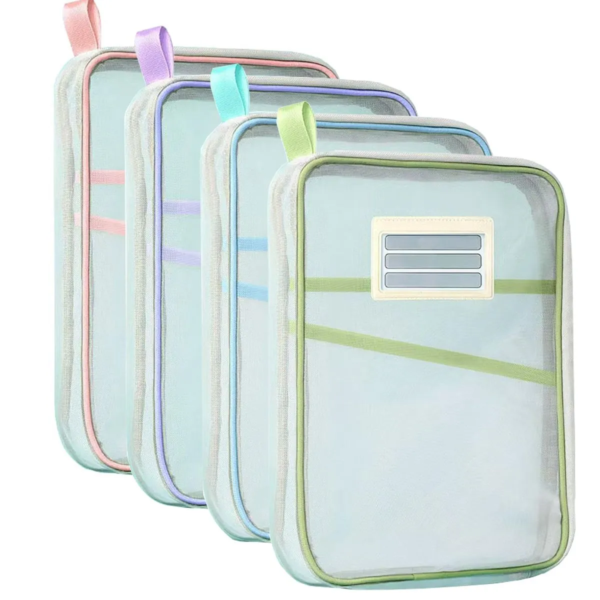 4 Pack Transparent Mesh File Bag Pouch for Books A4 Documents Organizer