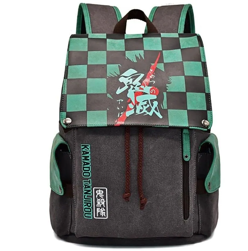 Anime Canvas Demon Slayer Student Backpacks - Green