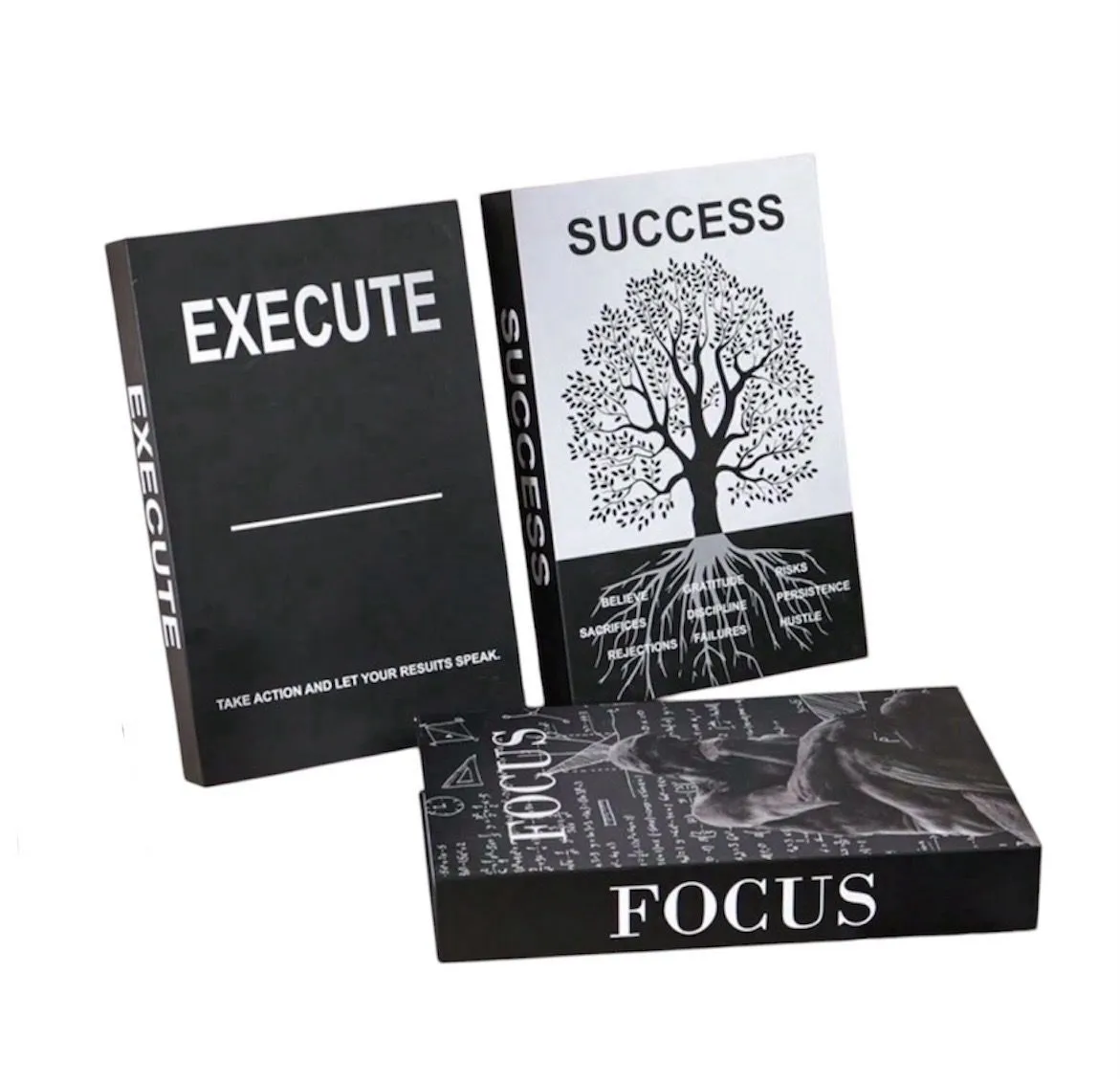 Execute, Focus & Success Faux Books - Set of 3