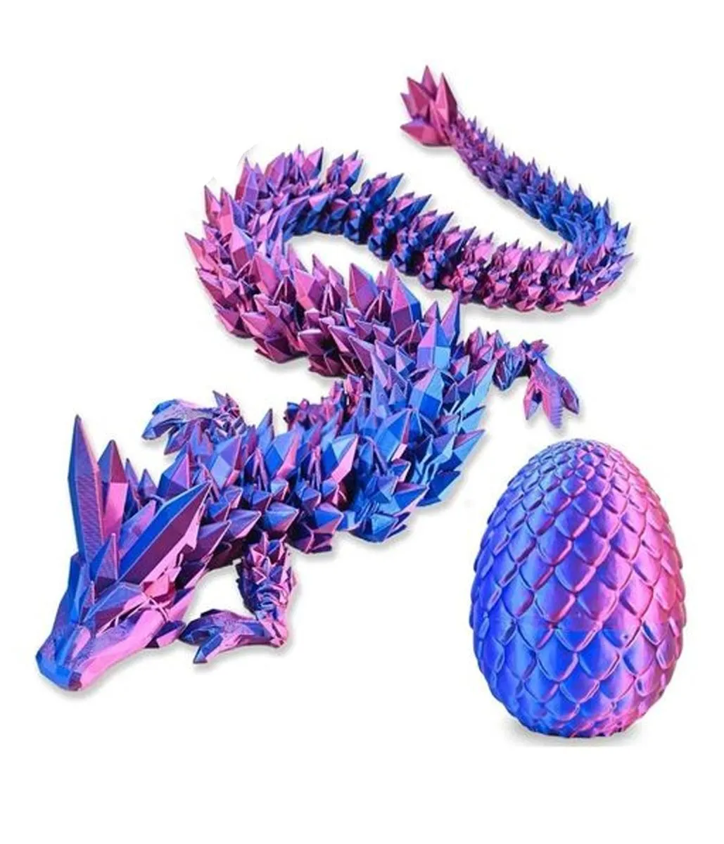3D Printed Dragon Egg with 8" Laser Dragon Inside, Magic Articulated Toys - Blue