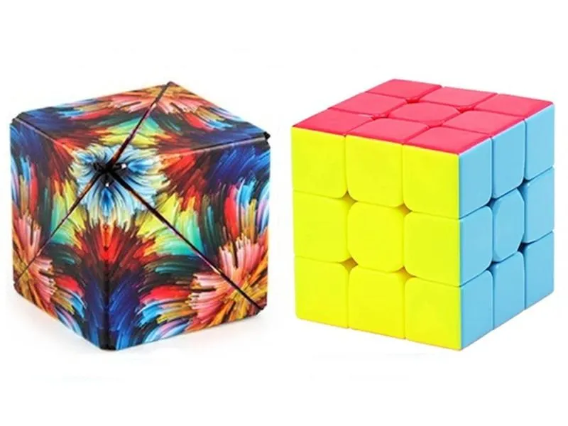 Shape Shifting Magnetic Fidget Cube & Magic 3D Lumo Puzzle Cube Set Of 2 - Fireworx & Lumo Cube