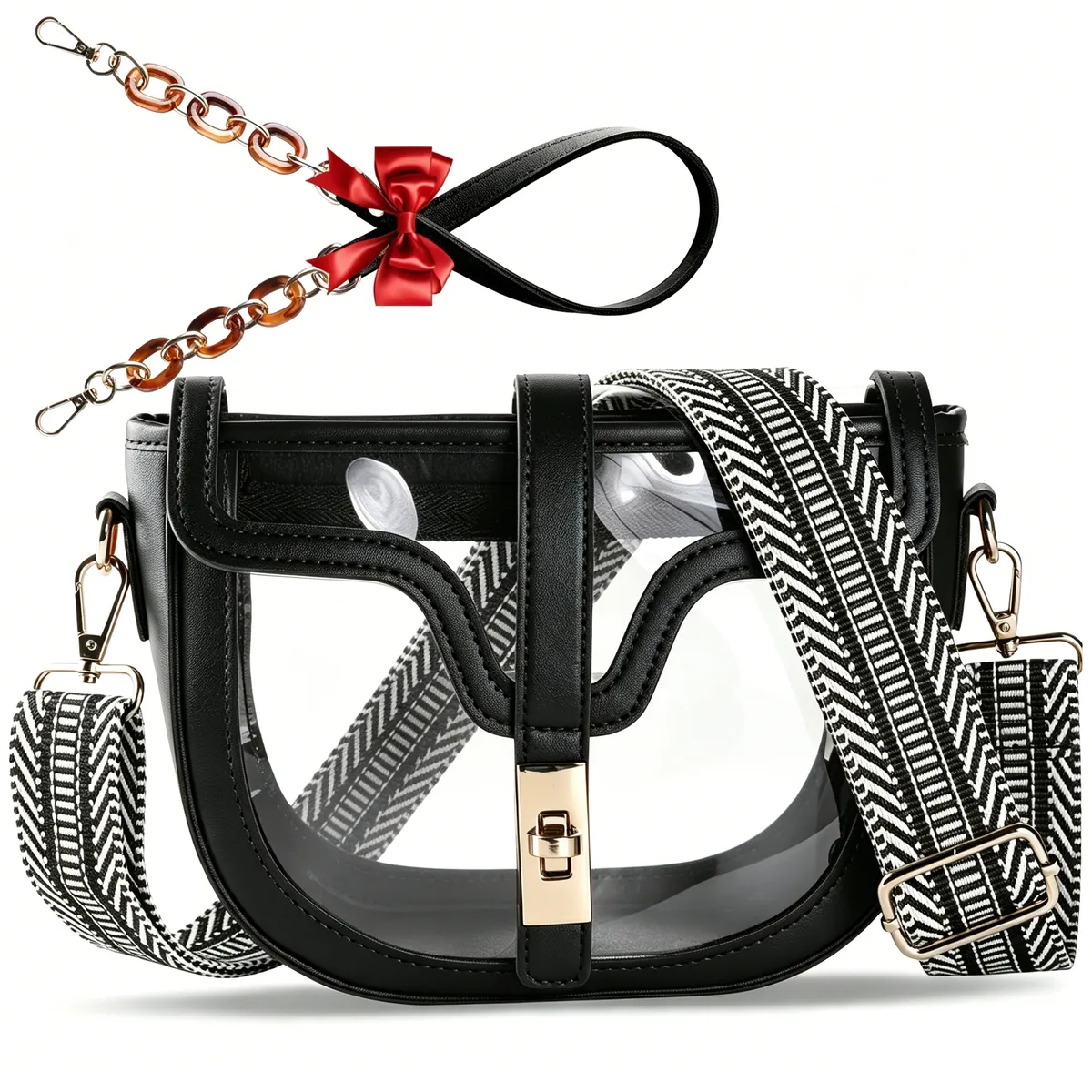Clear Bag for Stadium Events,Stadium Approved Clear Crossbody Bag for Women - Black