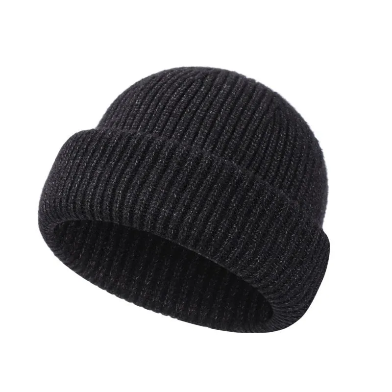 Full Face Windproof Knit Headwear Elastic Ribbed Thermal Hat - Black