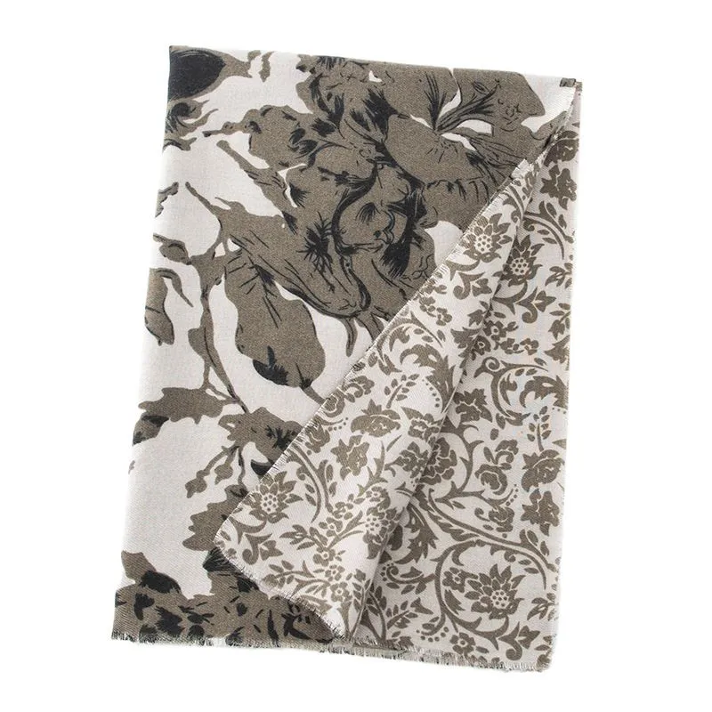 Women's Grey Warm Tassel Scarf -1 90x65cm