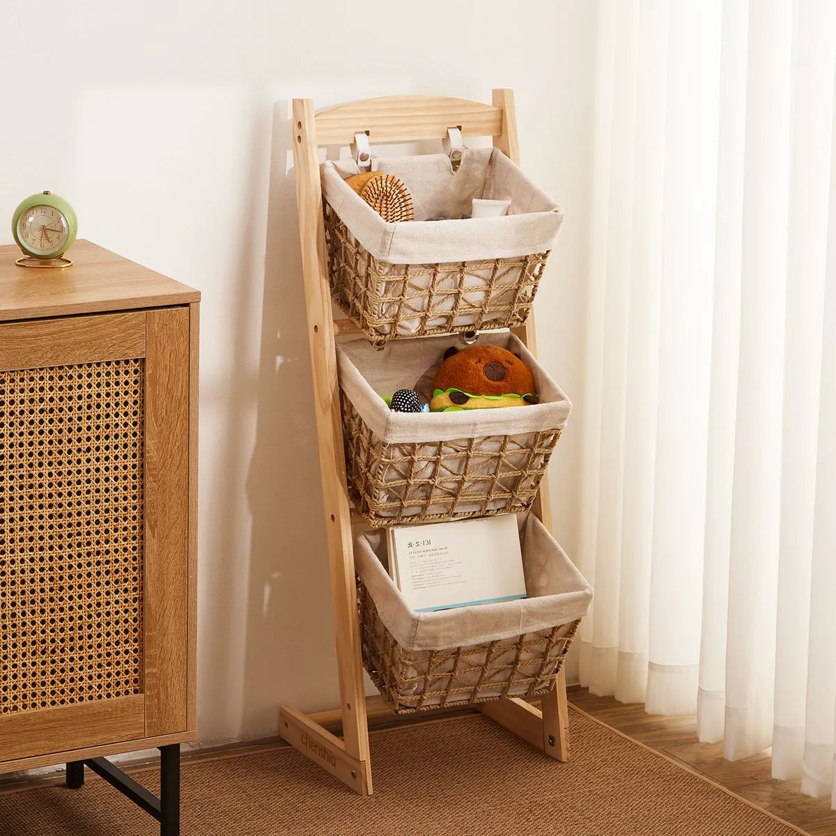 Chenshia 3-Tier Hemp Woven Clothing Storage Basket Stackable Bin Rattan Box