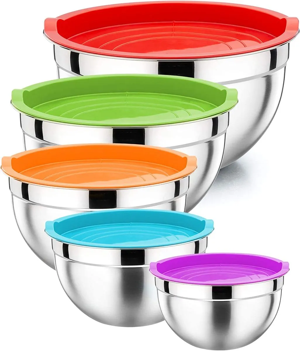 Stainless Steel Salad Mixing Bowls With Lids - 5Pcs