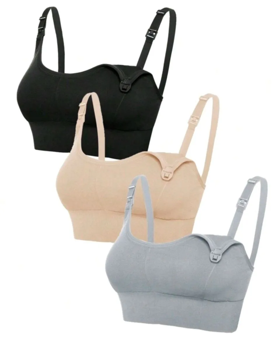 Wireless Maternity Nursing Bra Set of 3 (Black, Grey & Nude)