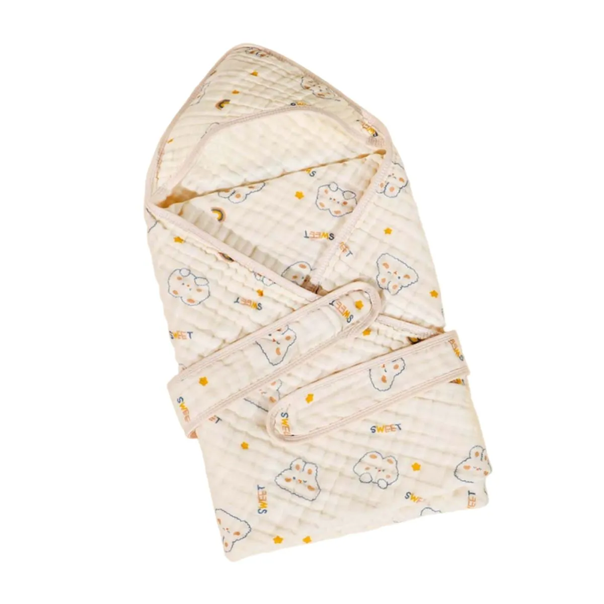 Hood Towel Baby Wrapper Baby Covering Blanket Cotton Swaddle Blanket - Rainbow Star Rabbit