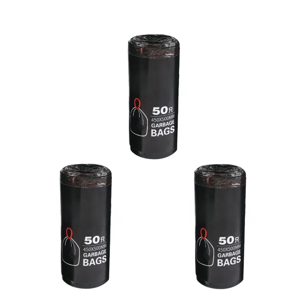 50-Pack Black Drawstring Refuse Bags - 45cm x 50cm - Set of 3