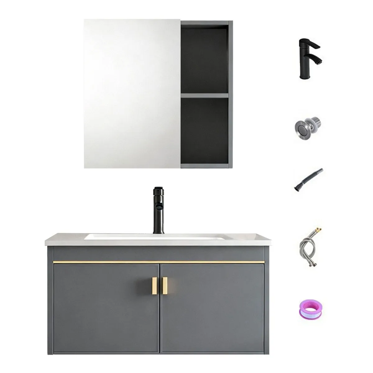 31'' Hanging Bathroom Vanity with Mirror & Ceramic Basin