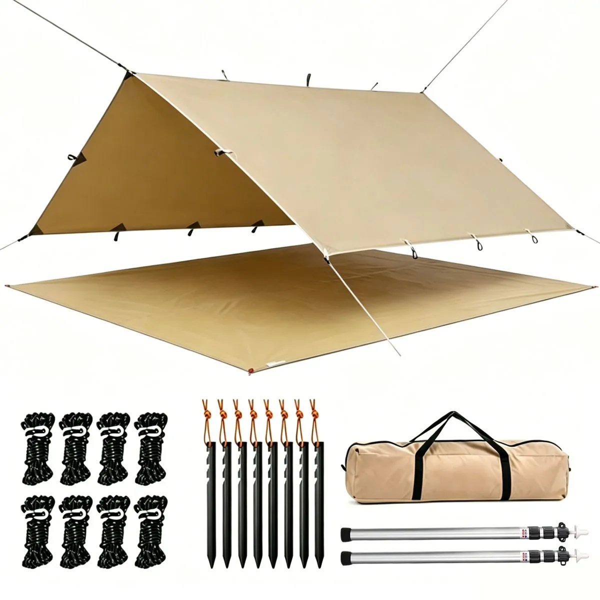 3x4m Waterproof Camping Tarp/Canopy with Mat & Adjustable Poles & Carry Bag
