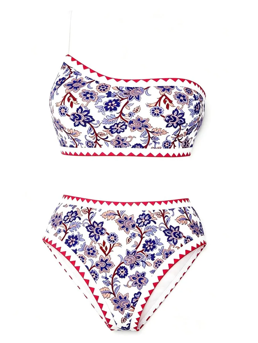 Blue And White Porcelain Print Sexy Bikini Swimwear 2-Piece Set
