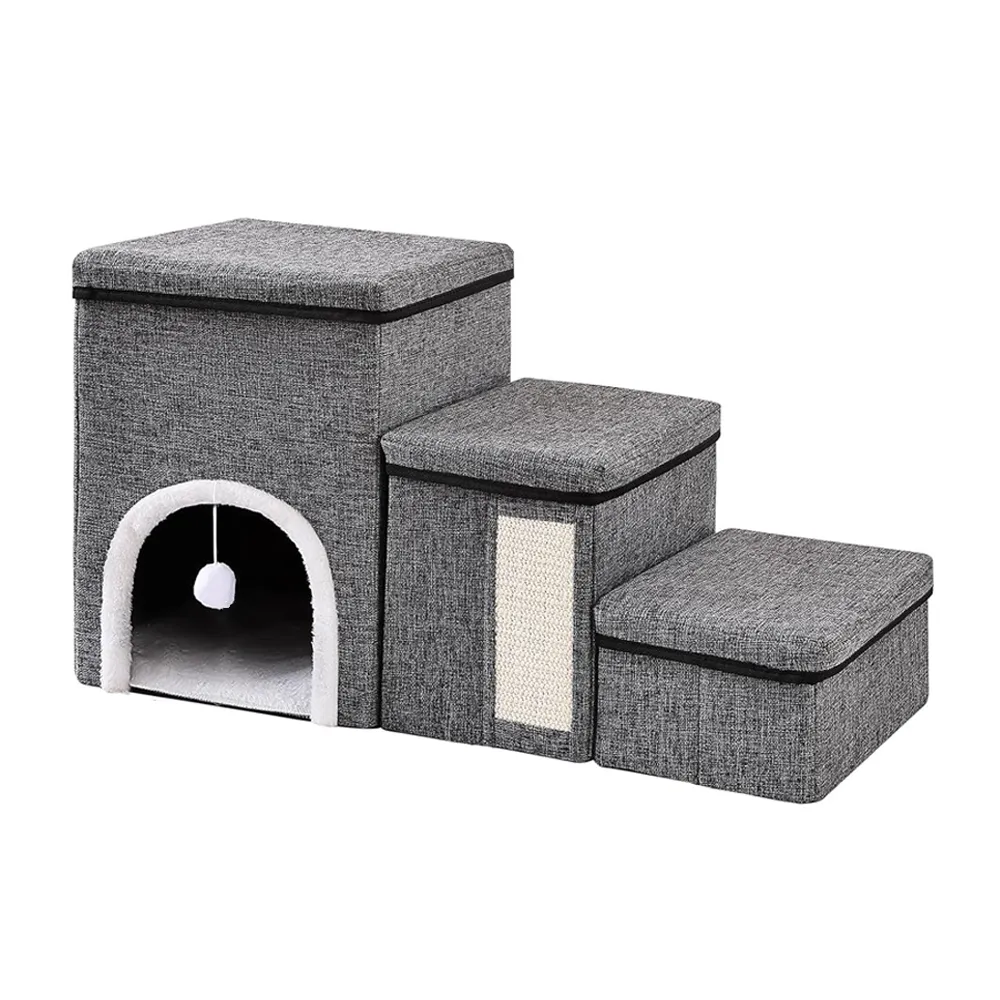 Dog Stairs Adjustable with Storage Boxes Foldable Pet Ladder for Bed Couch