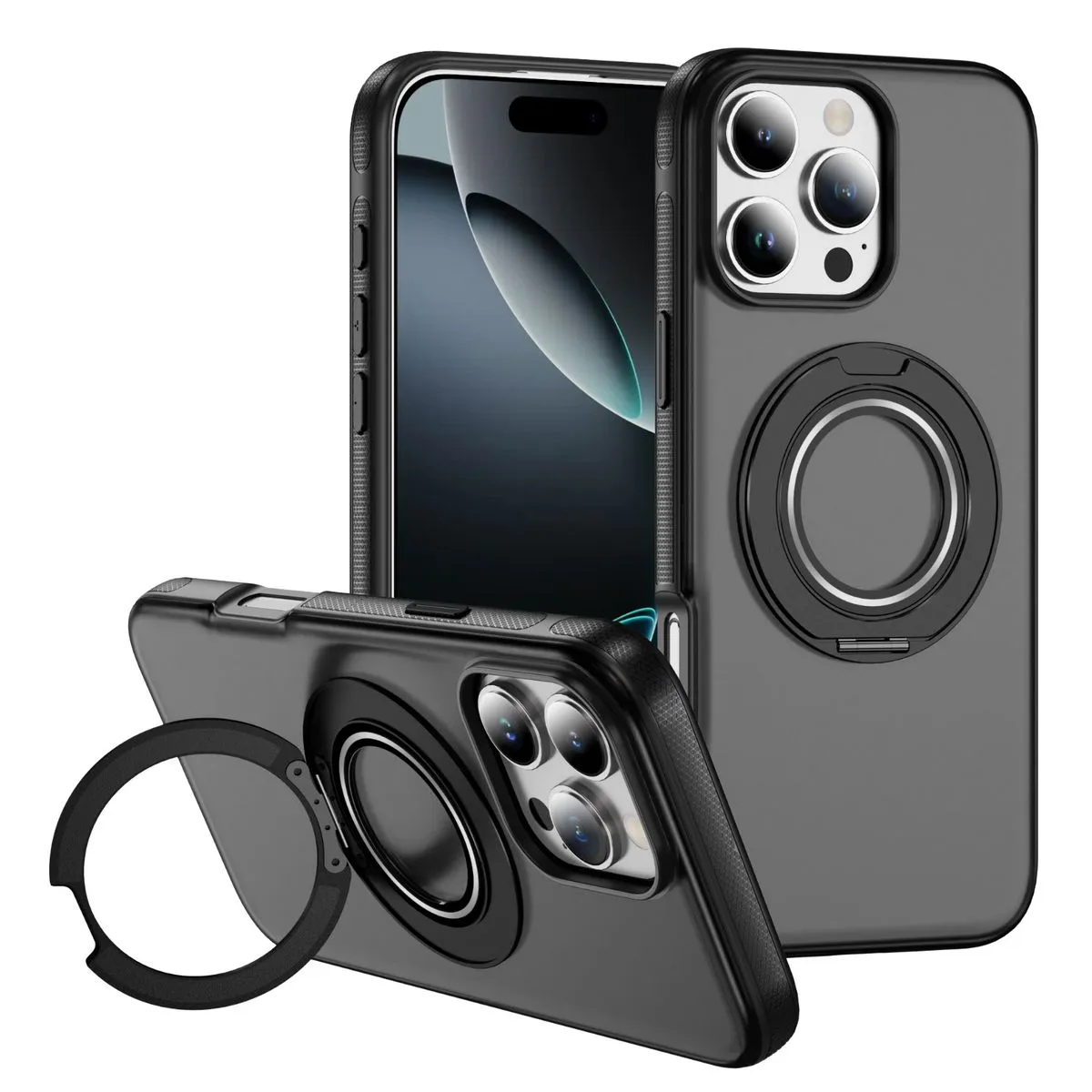 360 Rotation Magnetic Phone Case Compatible With iPhone 14 Pro Max - Black