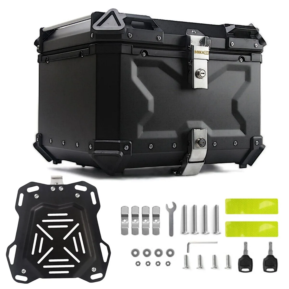 Aluminum Motorcycle Top Box Tail Case with Quick Release Base Plate Kit-45L - Black